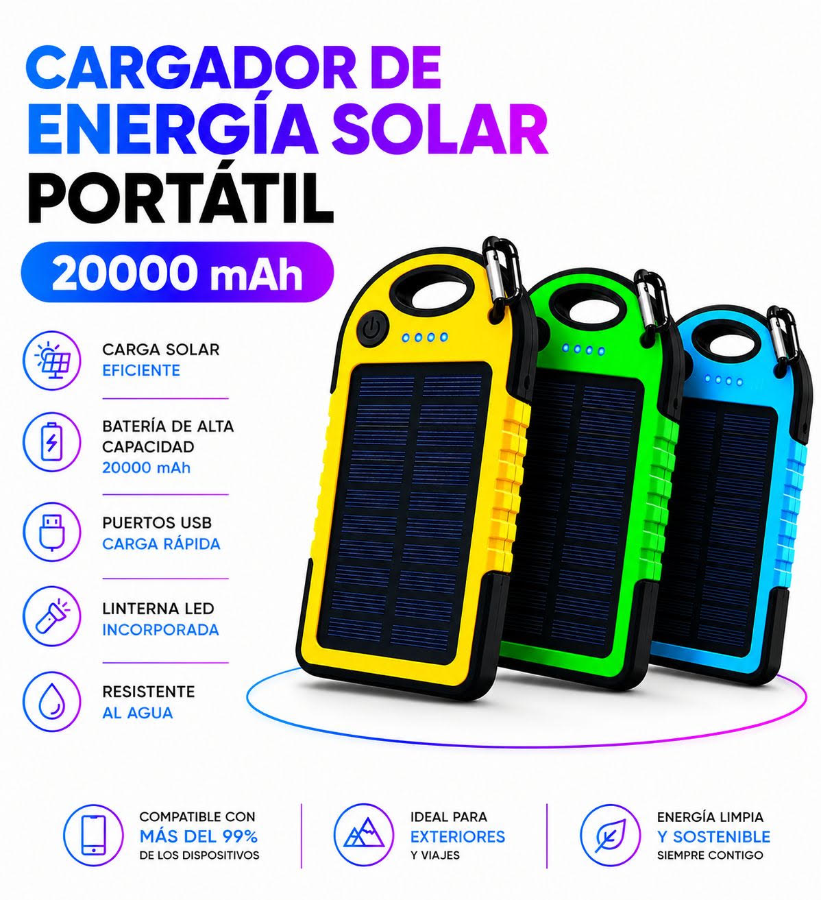 CARGADOR SOLAR PORTÁTIL 20.000 mAh